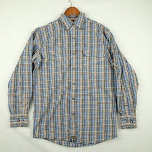 Pacific Trail Mens Button Up Shirt Small Blue Beige Check Striped Outdoor Retro